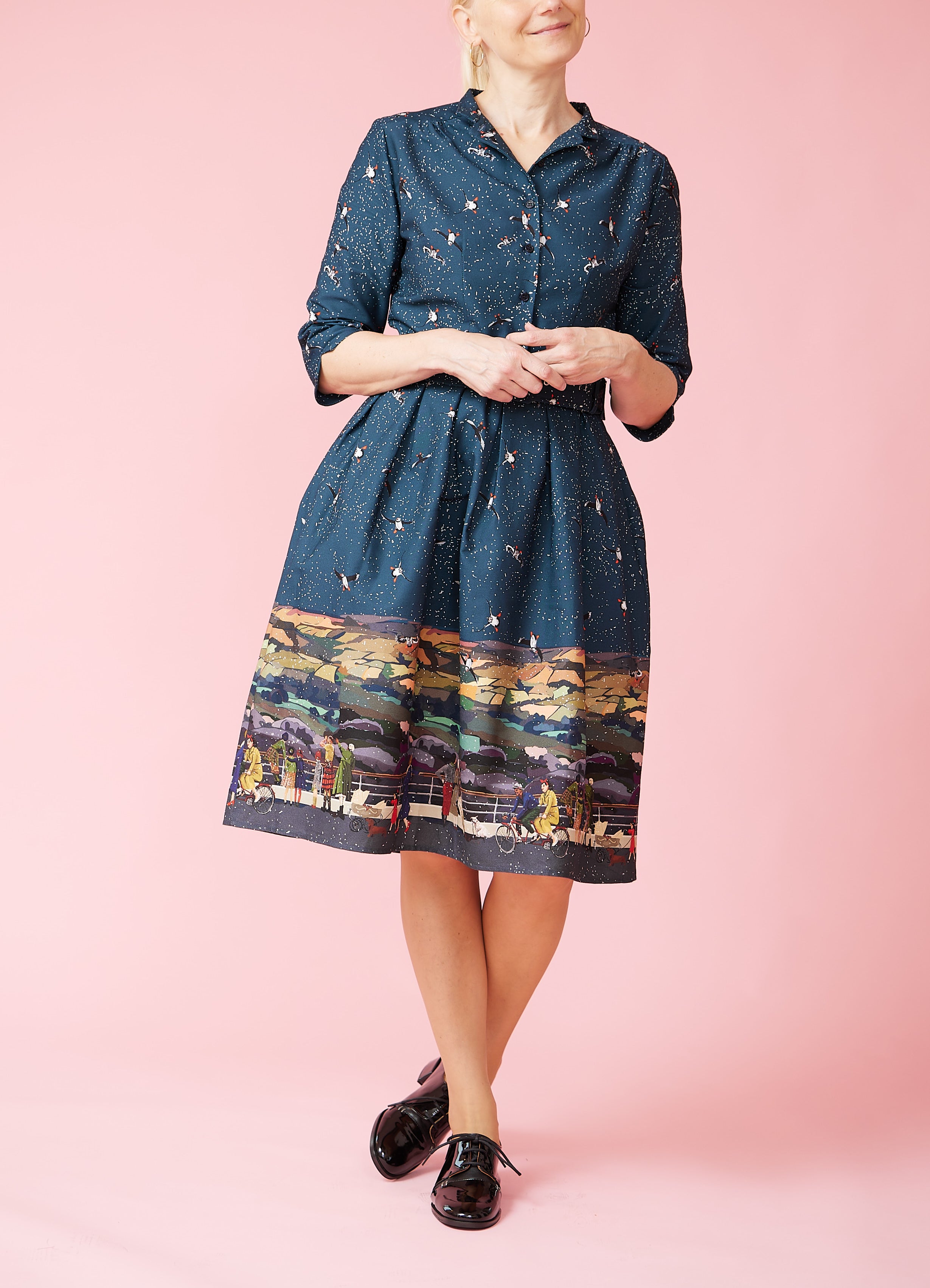 50s shirt dress with puffins | Palava | Buy online – Dress the bird