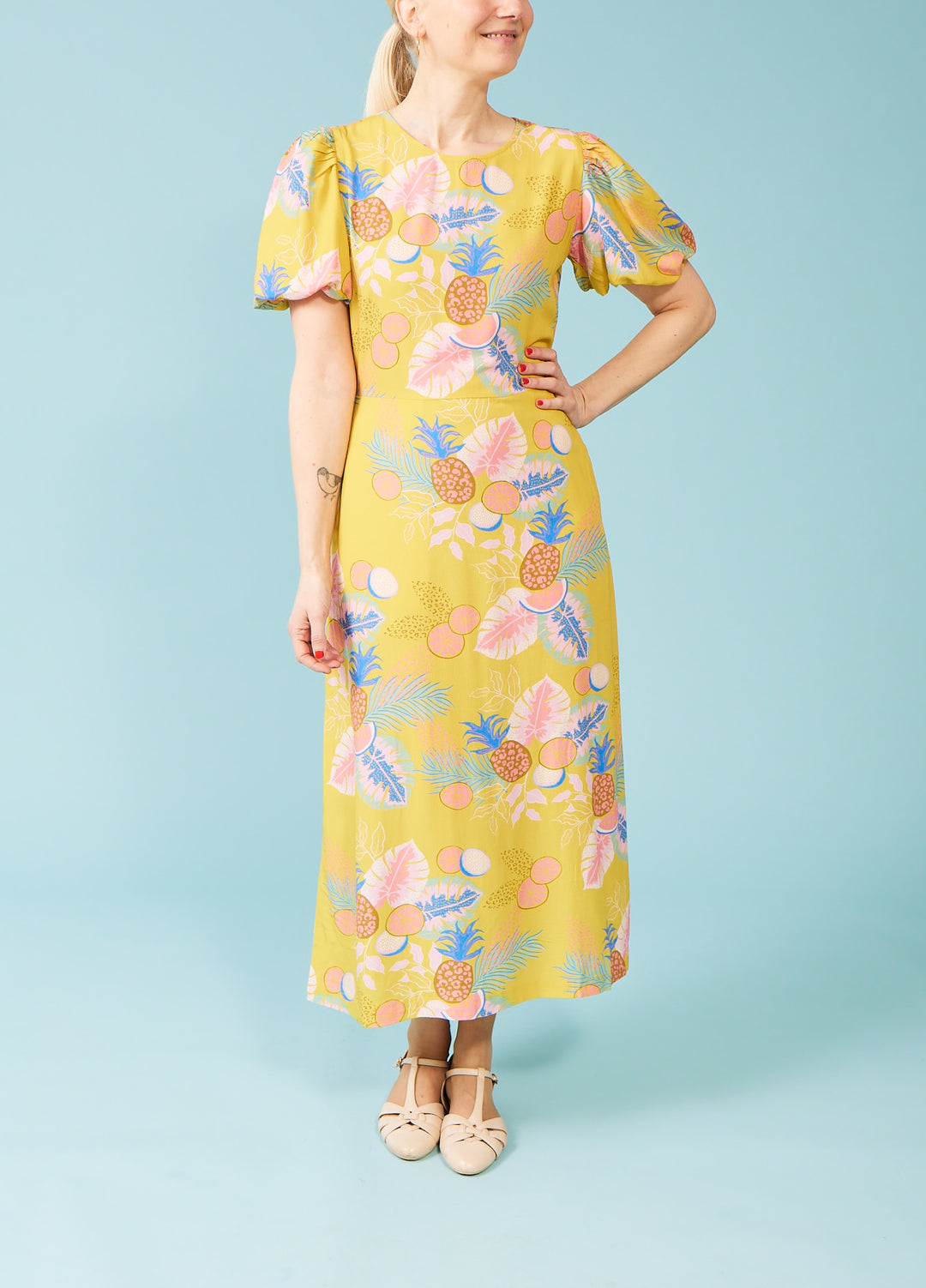 Sorcha Midi Dress - gul med print