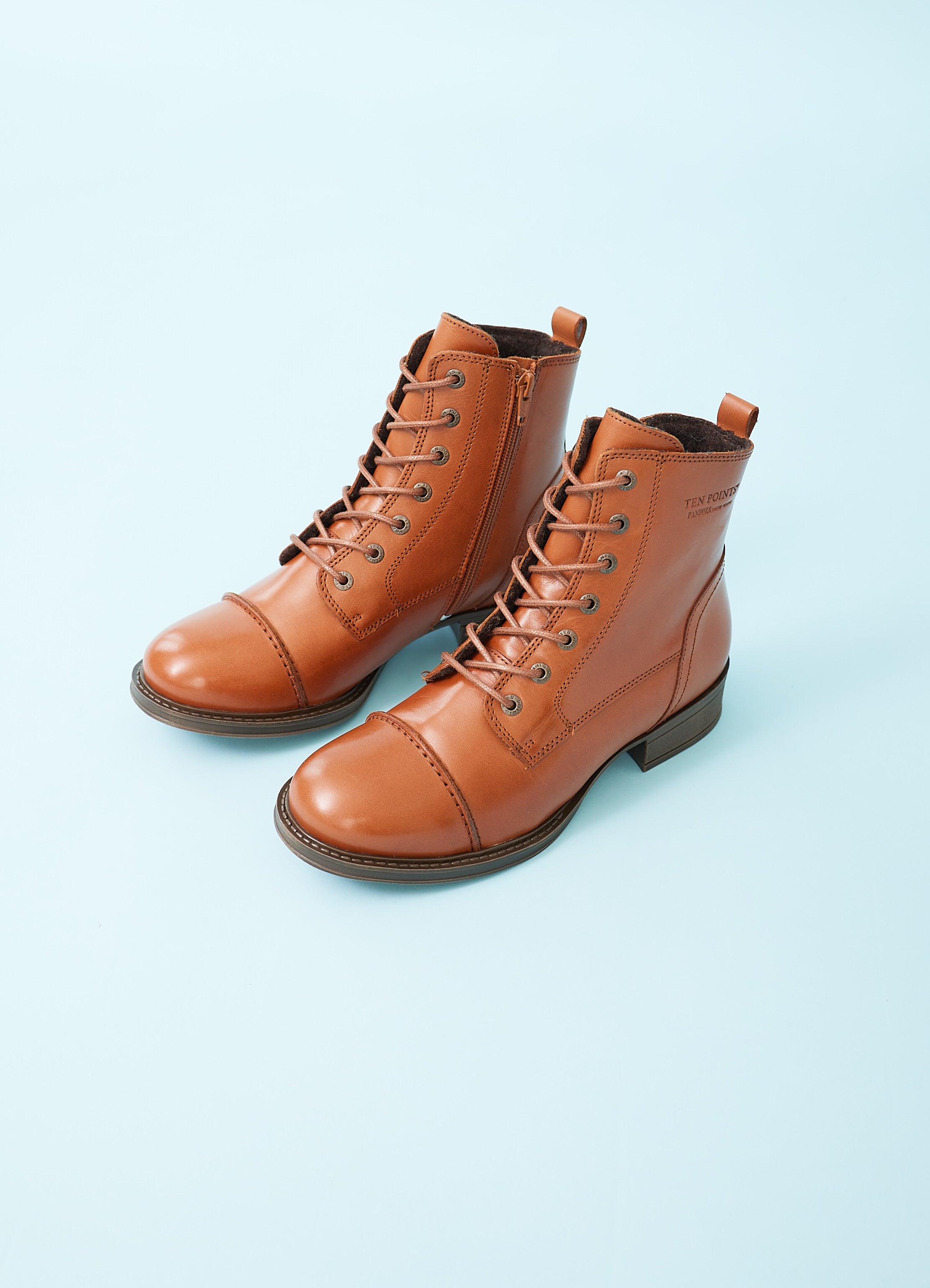 Pandora Heel Lace Up Boots - Cognac Ten Points | Buy – Dress the bird