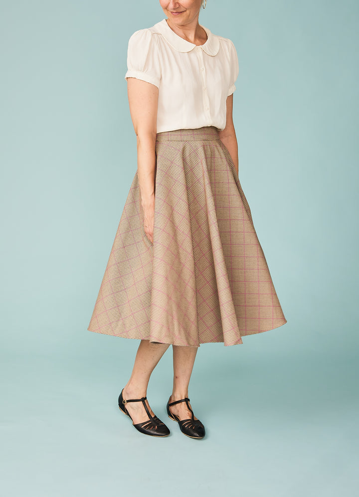 Check Please Swing Skirt - beige/pink