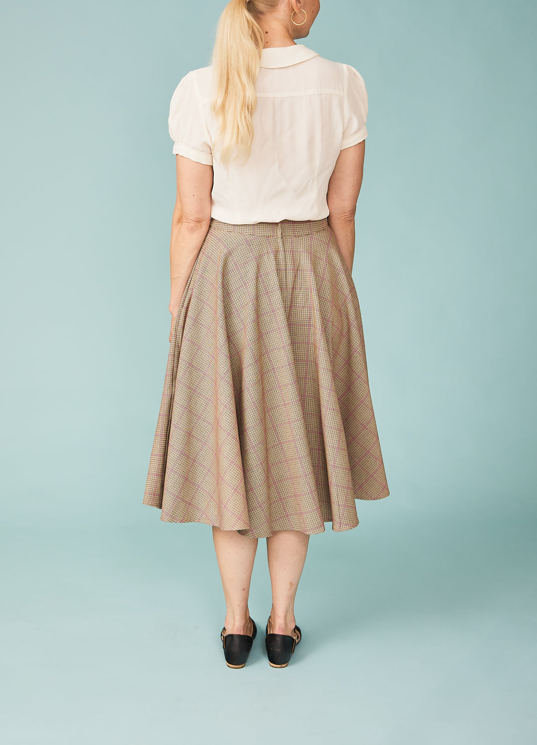 Check Please Swing Skirt - beige/pink