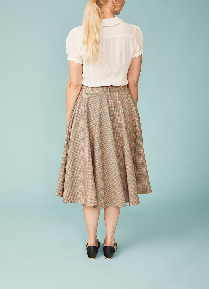 Check Please Swing Skirt - beige/pink