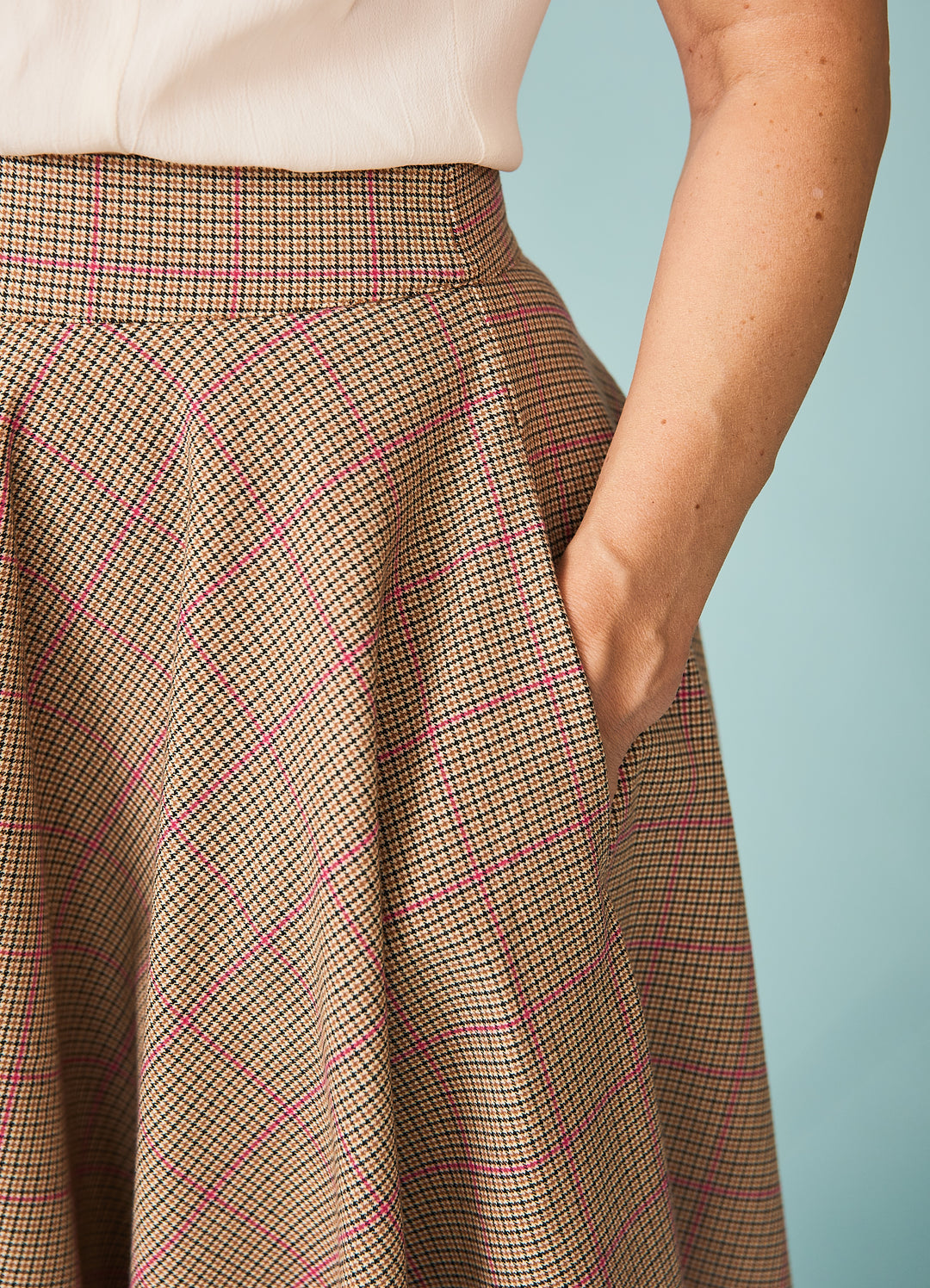 Check Please Swing Skirt - beige/pink