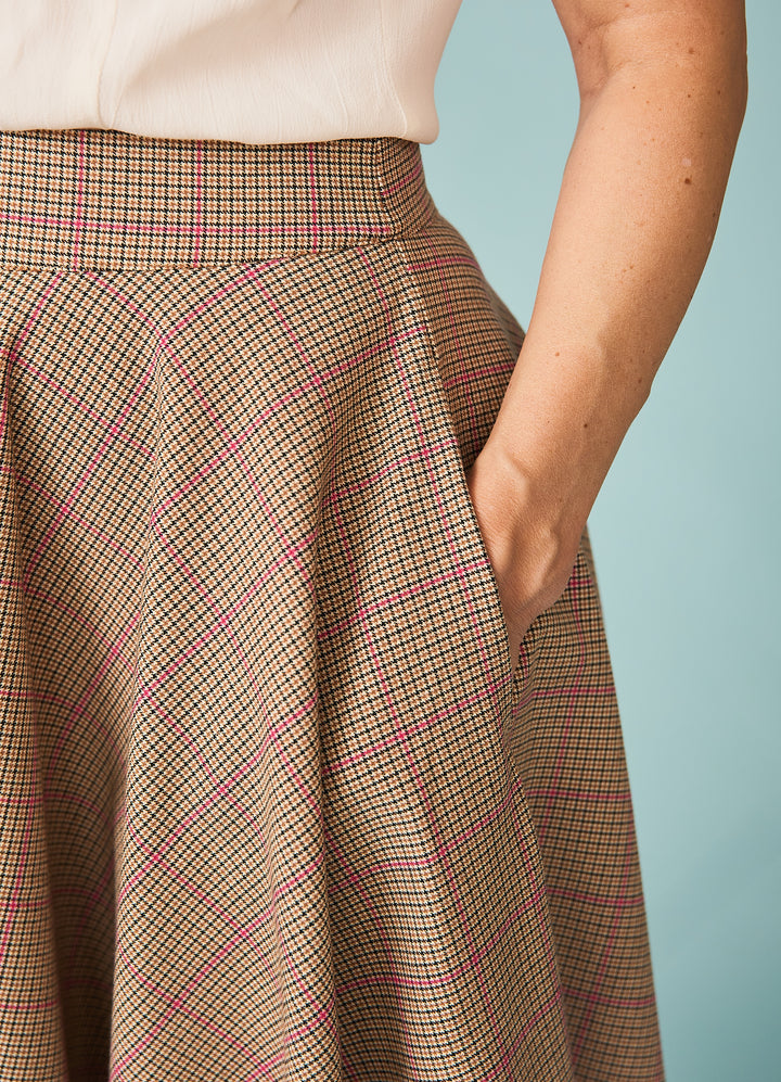 Check Please Swing Skirt - beige/pink