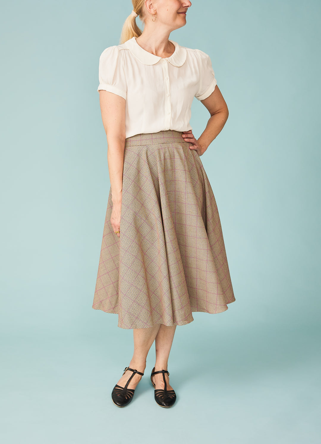 Check Please Swing Skirt - beige/pink