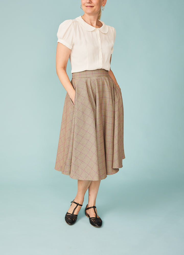 Check Please Swing Skirt - beige/pink