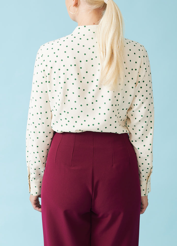 Spot envy blouse - creme/grøn