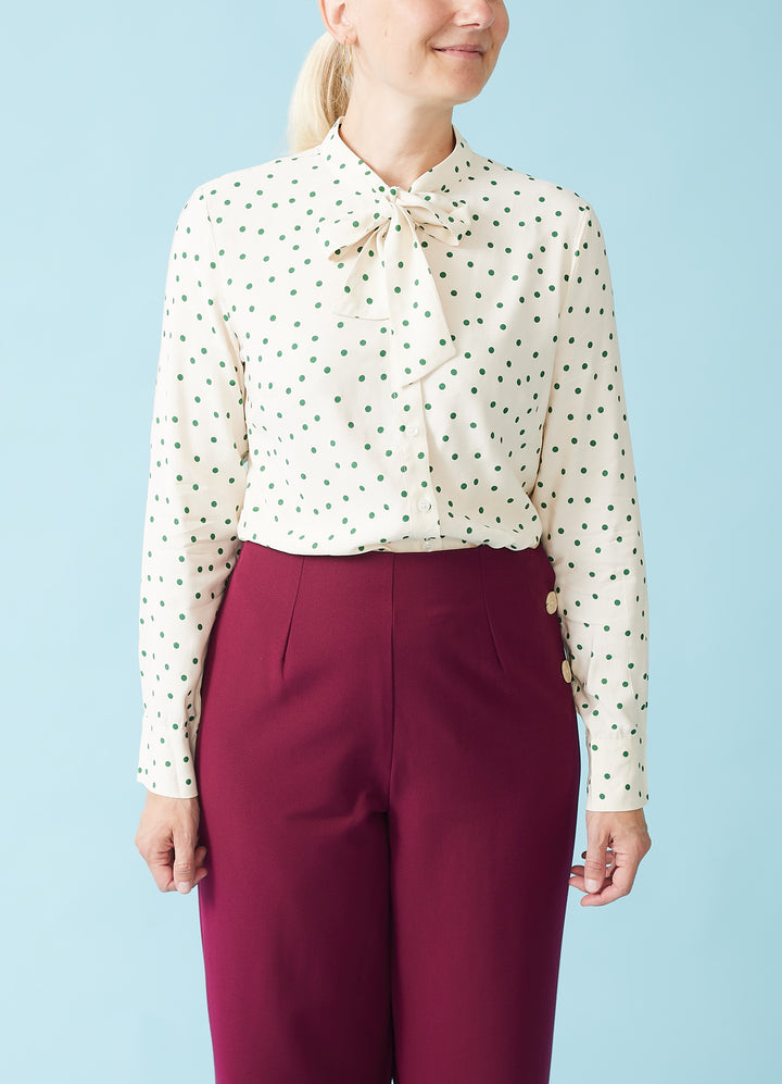 Spot envy blouse - creme/grøn
