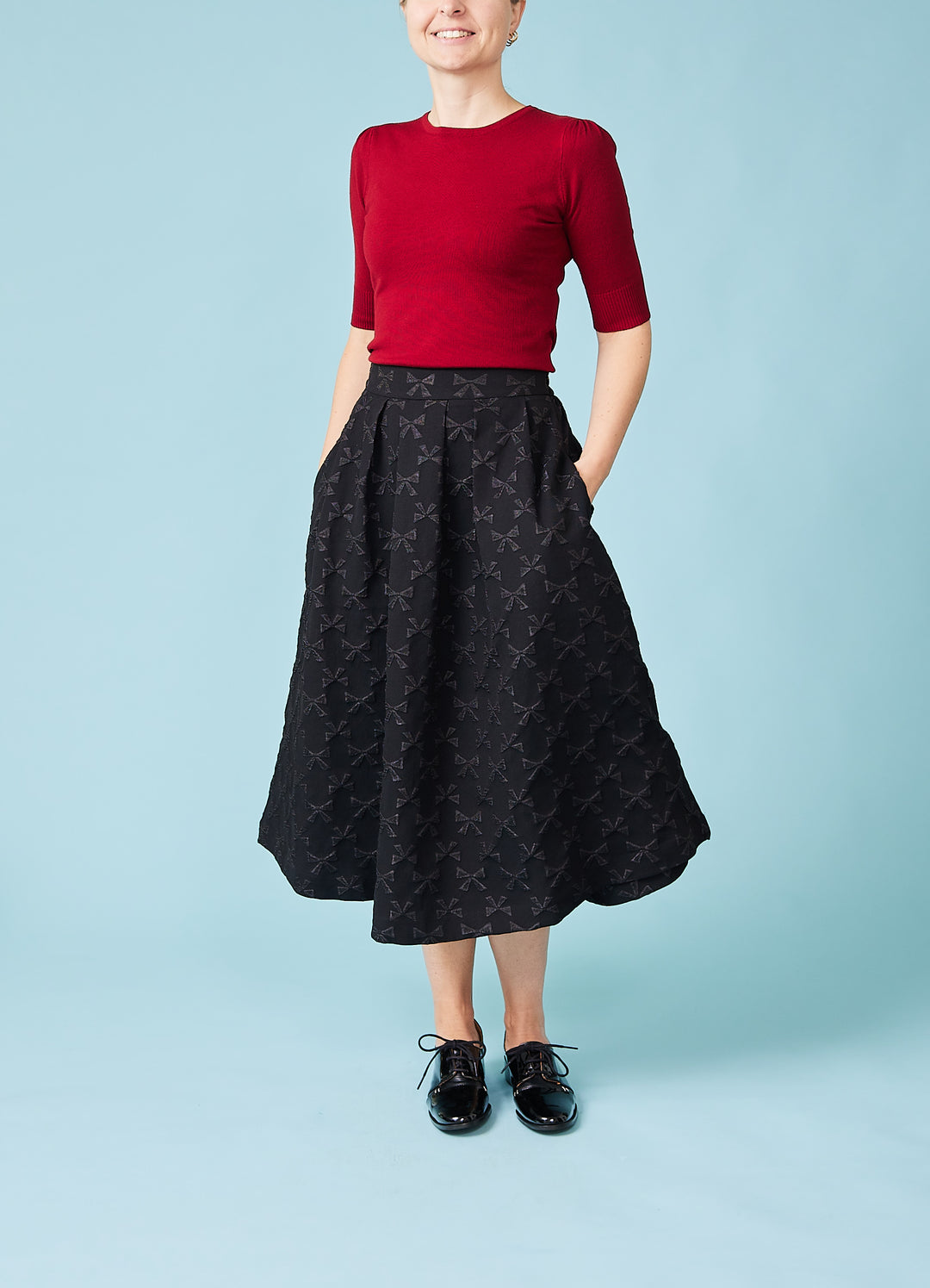 Belita Bow Jacquard - sort midi nederdel