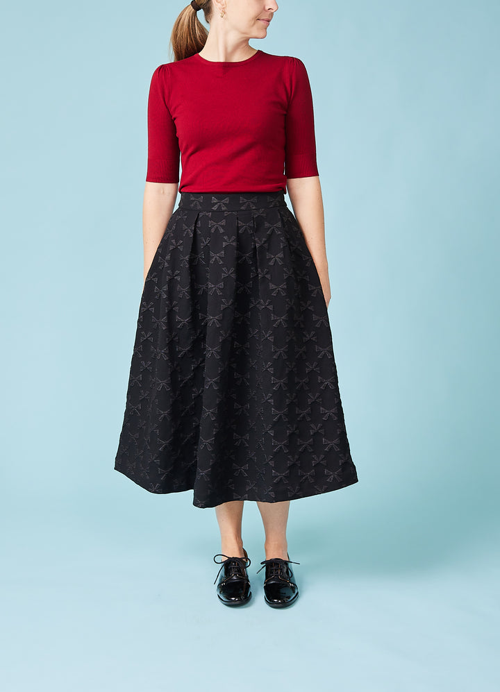 Belita Bow Jacquard - sort midi nederdel