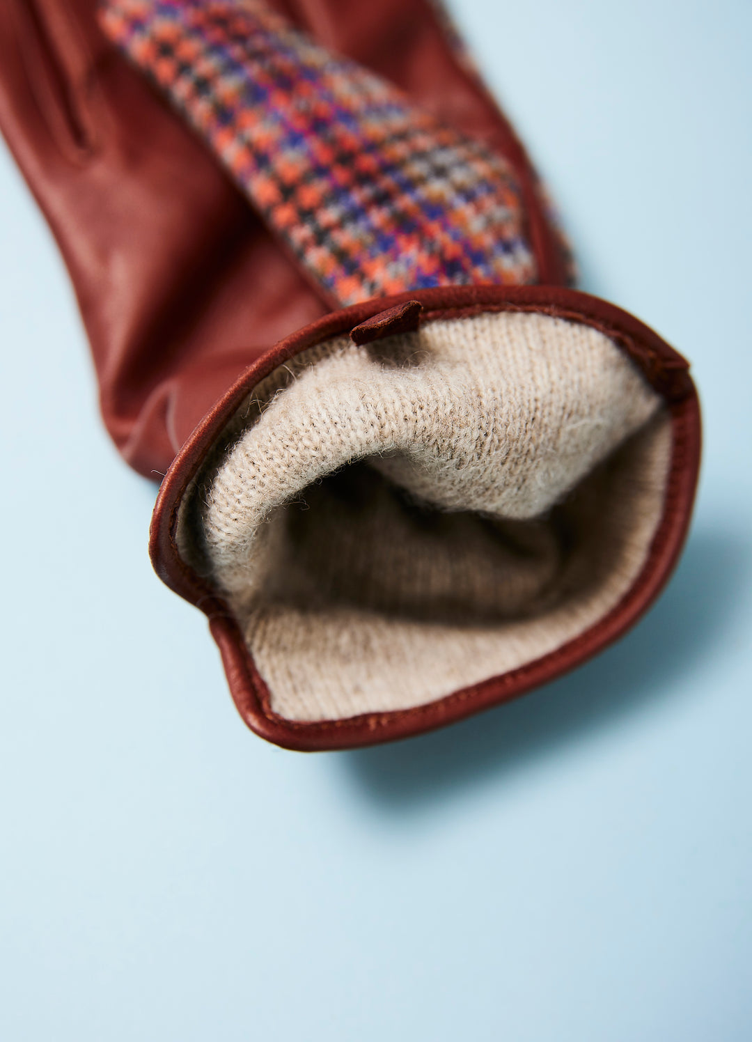 Merla - Gloves in Lambskin - Brown with tweed