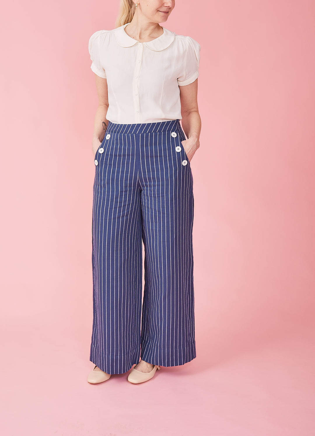 Promenade Trousers - blå/hvid