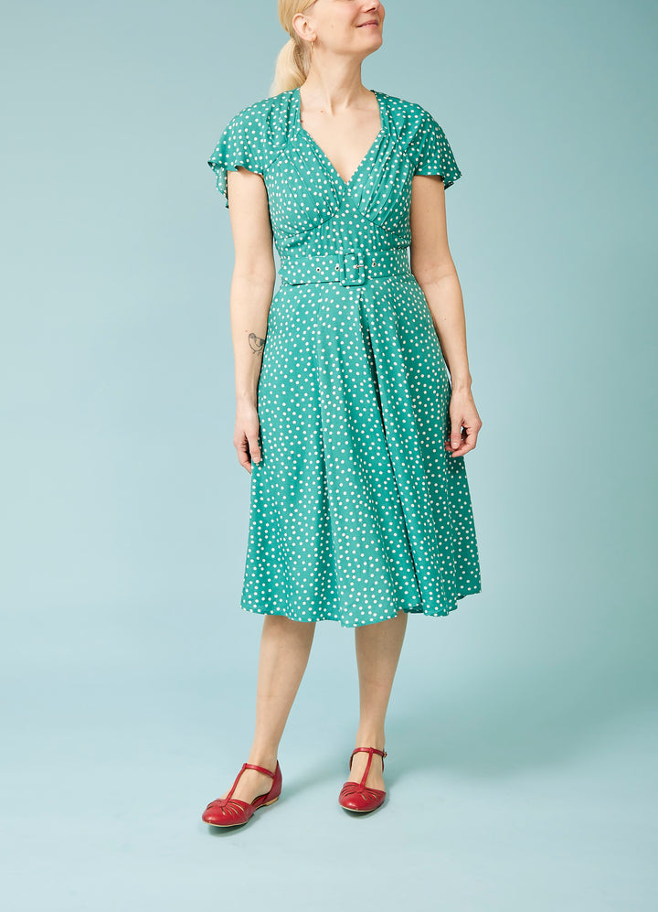 Hestia-Tiffany swing dress - turquoise with white dots