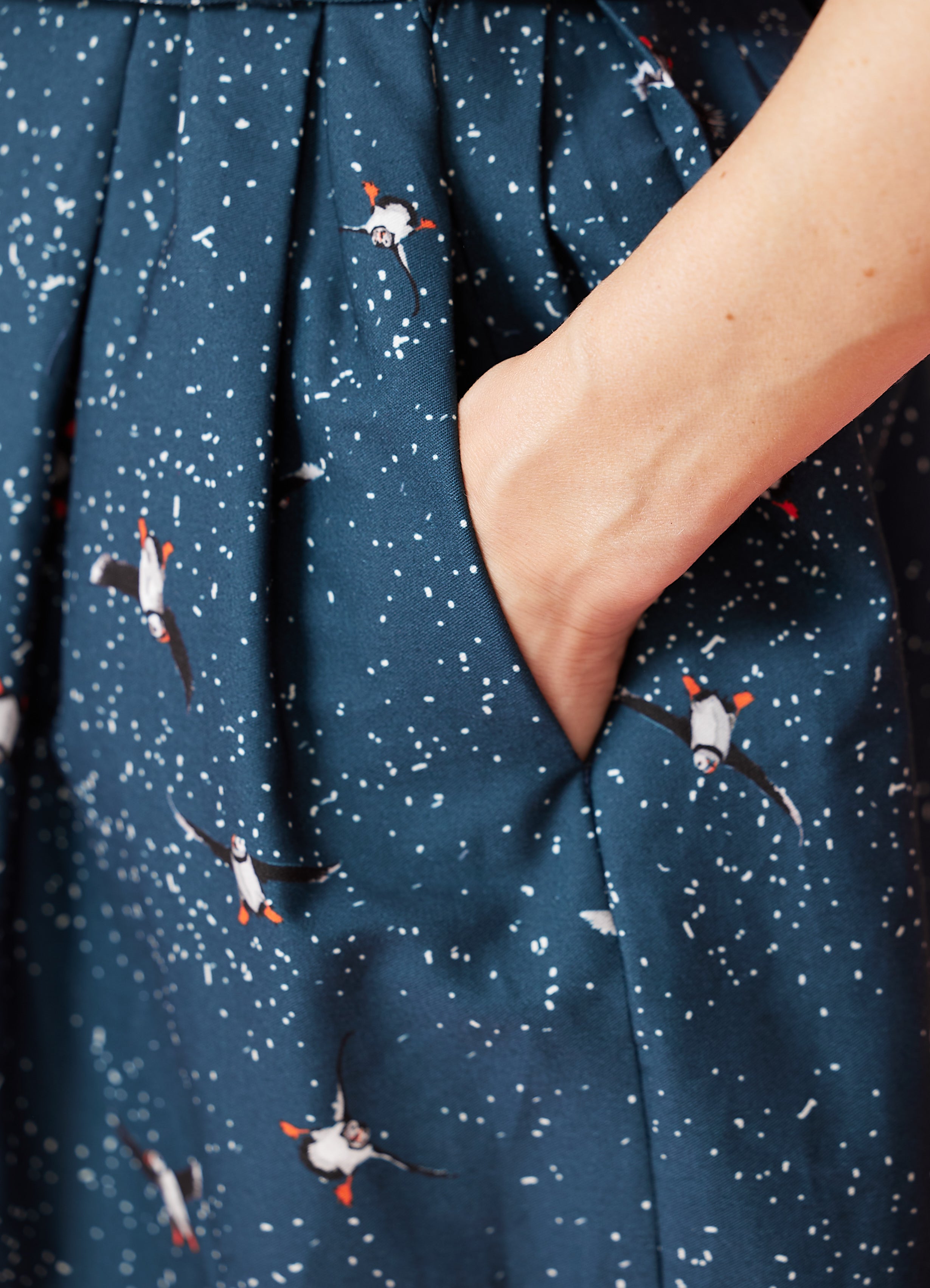 50s shirt dress with puffins | Palava | Buy online – Dress the bird
