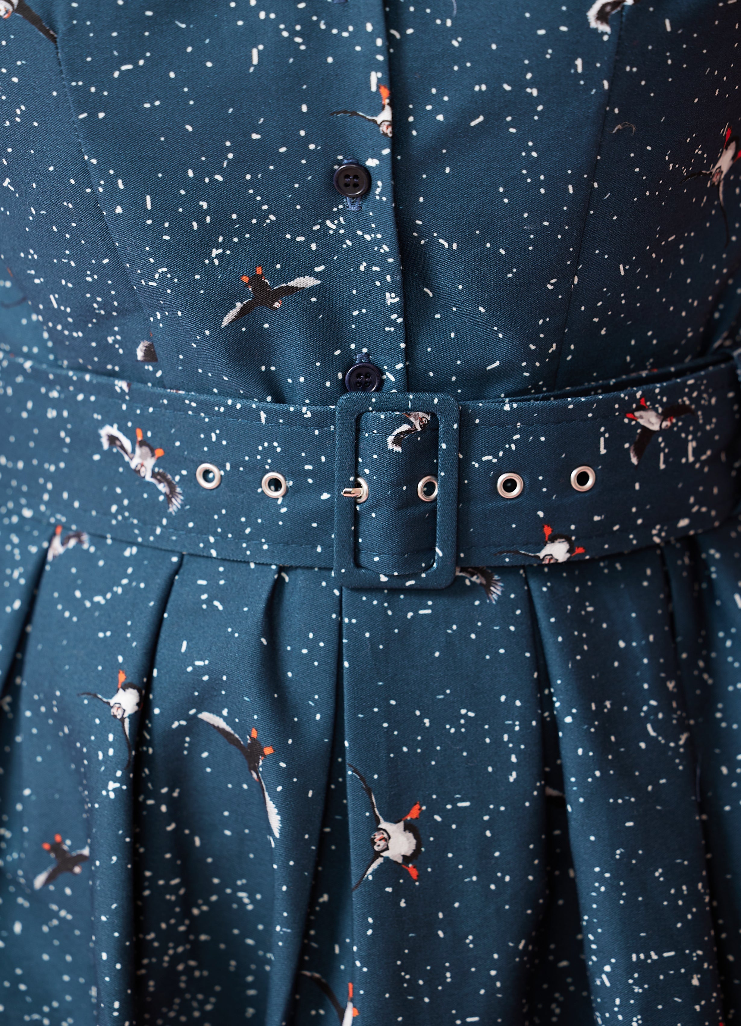 50s shirt dress with puffins | Palava | Buy online – Dress the bird