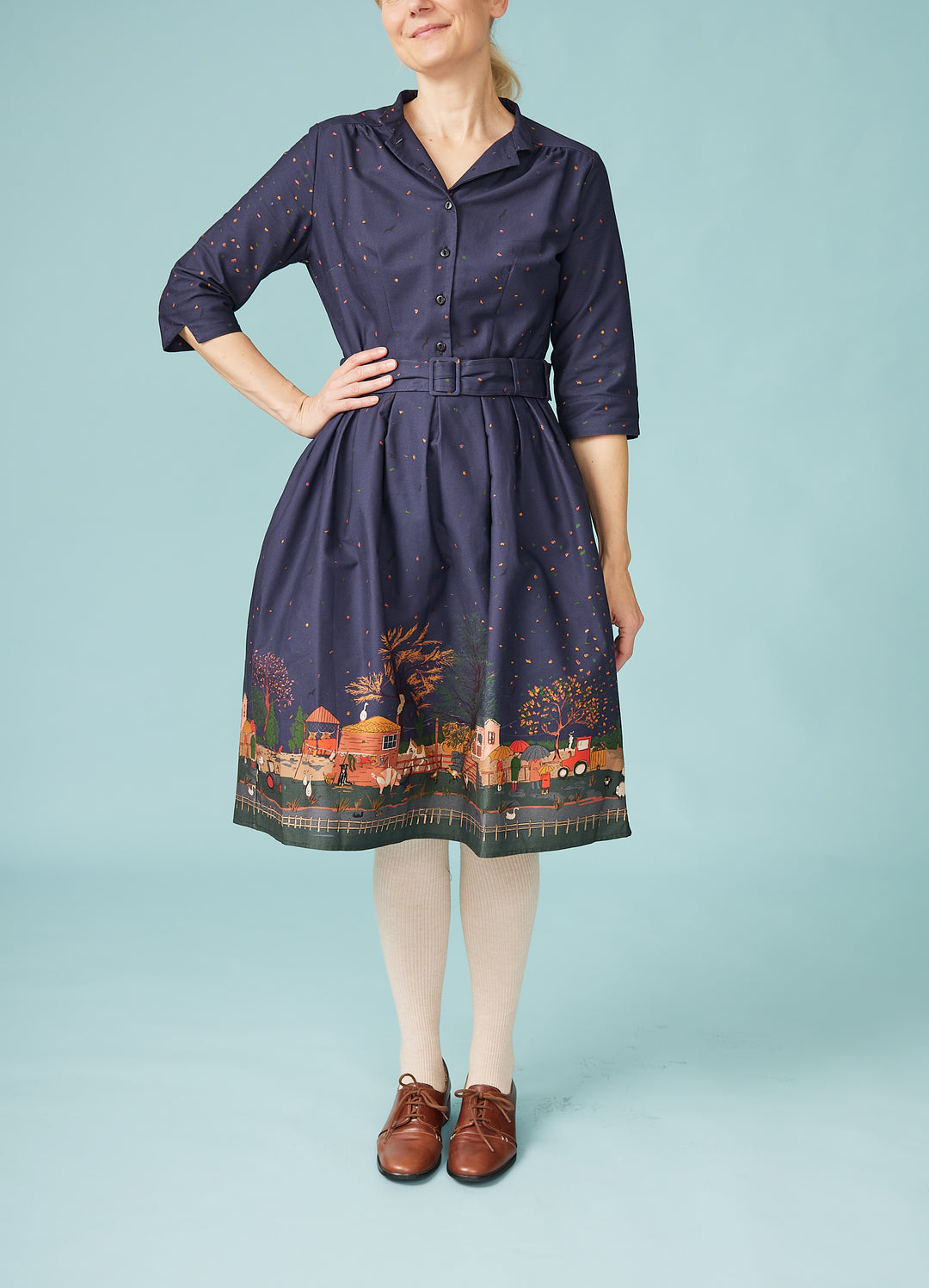 Cynthia skjortekjole - Farmyard Indigo Dress