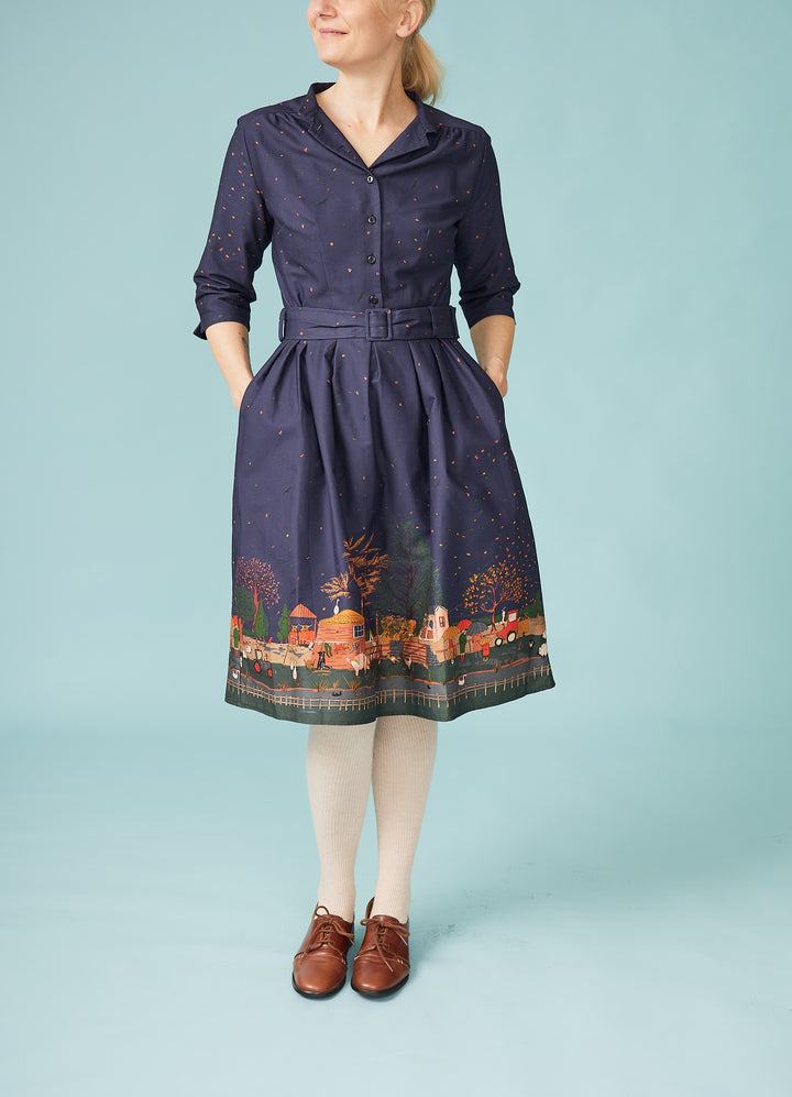 Cynthia skjortekjole - Farmyard Indigo Dress