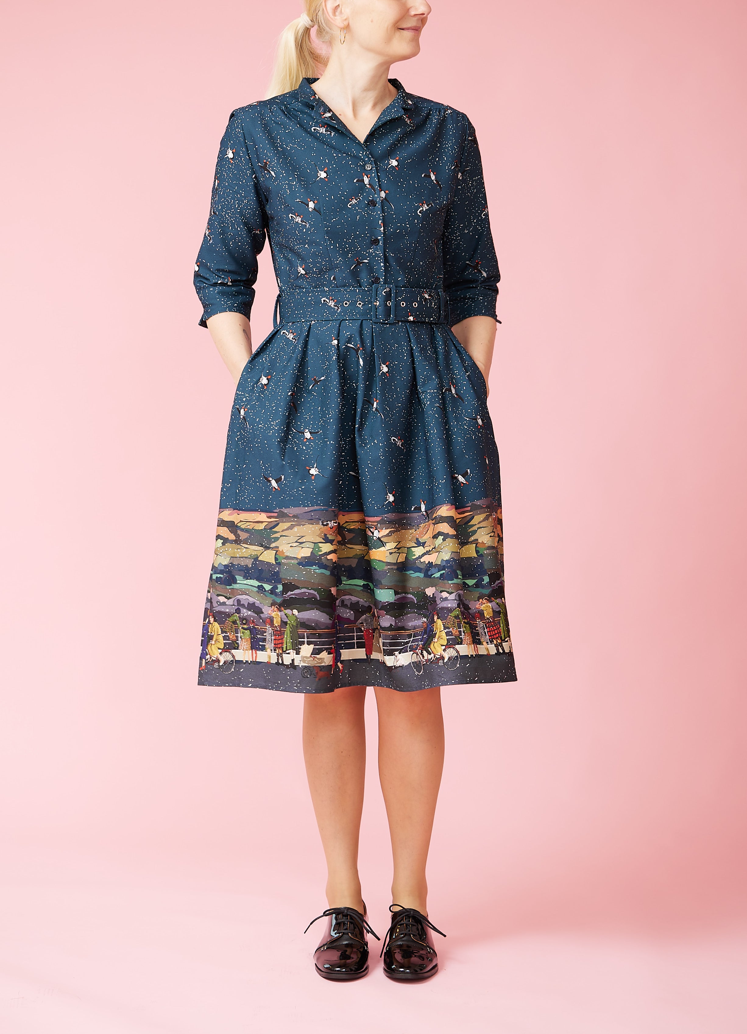 50s shirt dress with puffins | Palava | Buy online – Dress the bird