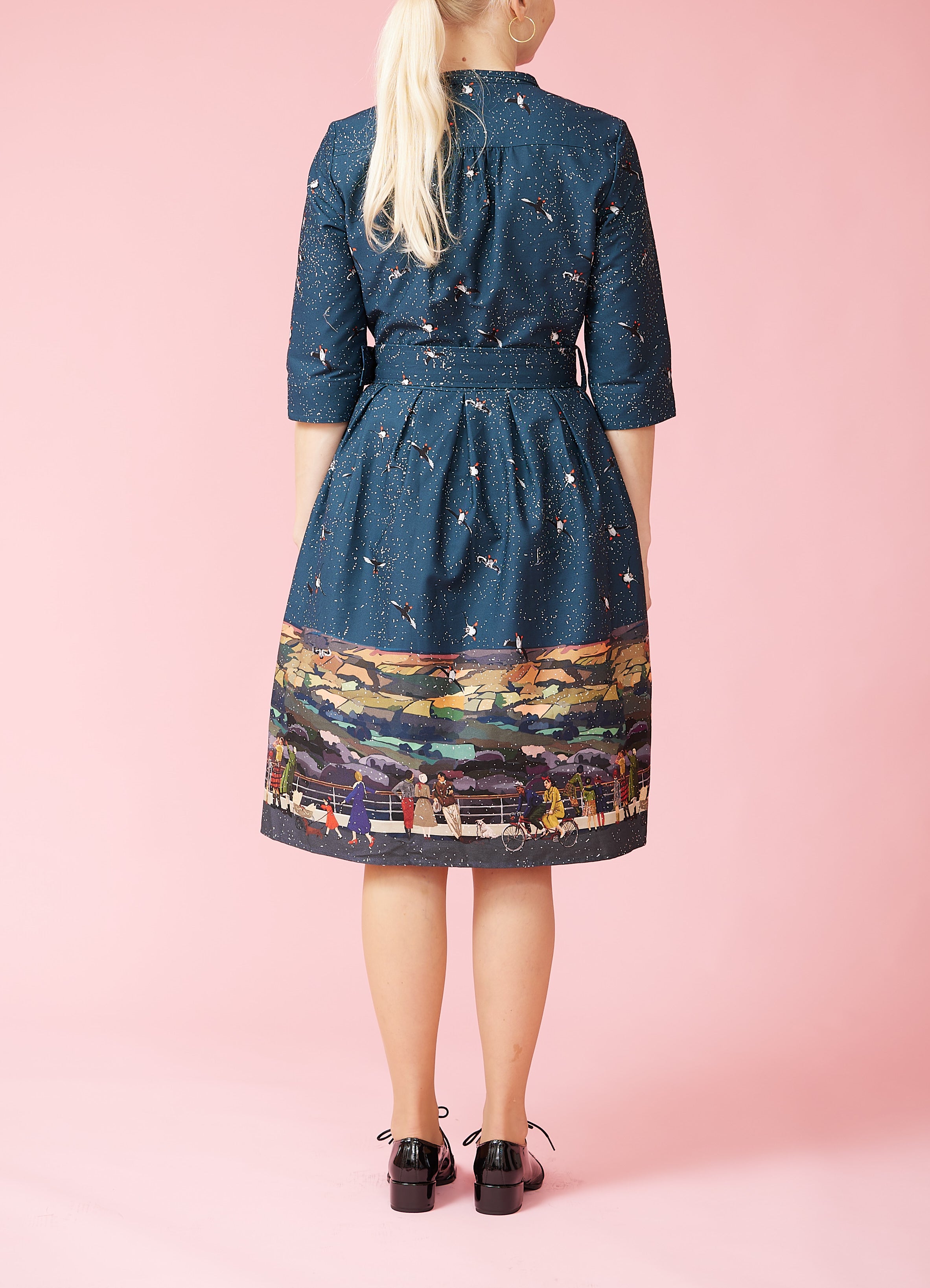 50s shirt dress with puffins | Palava | Buy online – Dress the bird