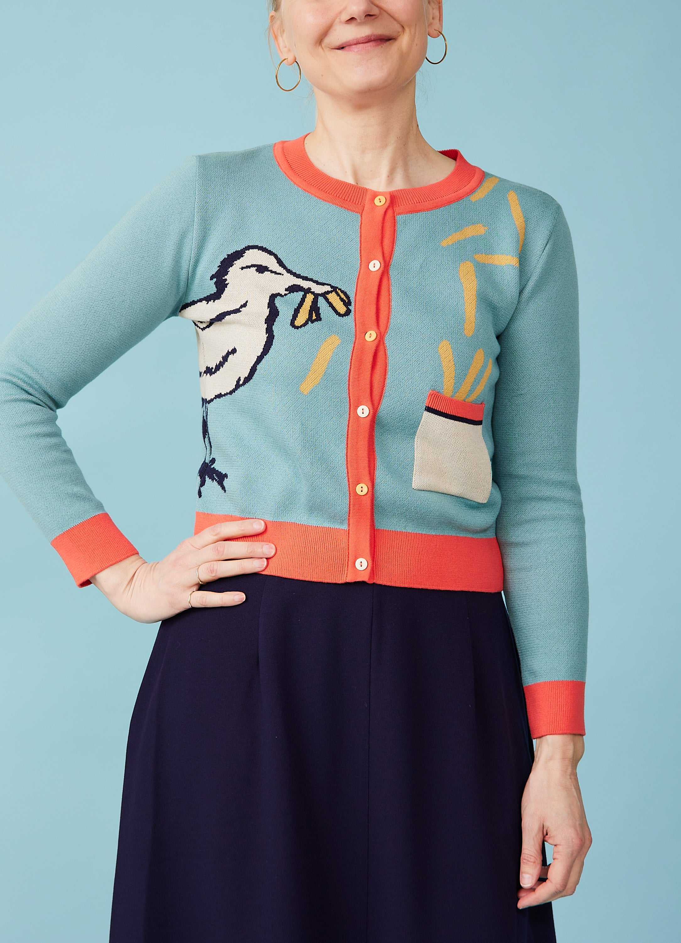 Short knitted cardigan with seagull motif | Palava | Buy online