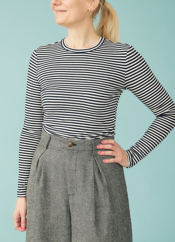 Fenja langærmet t-shirt - blå/hvid