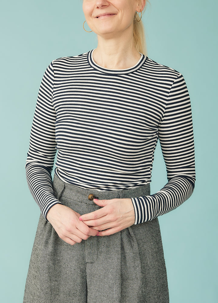 Fenja langærmet t-shirt - blå/hvid