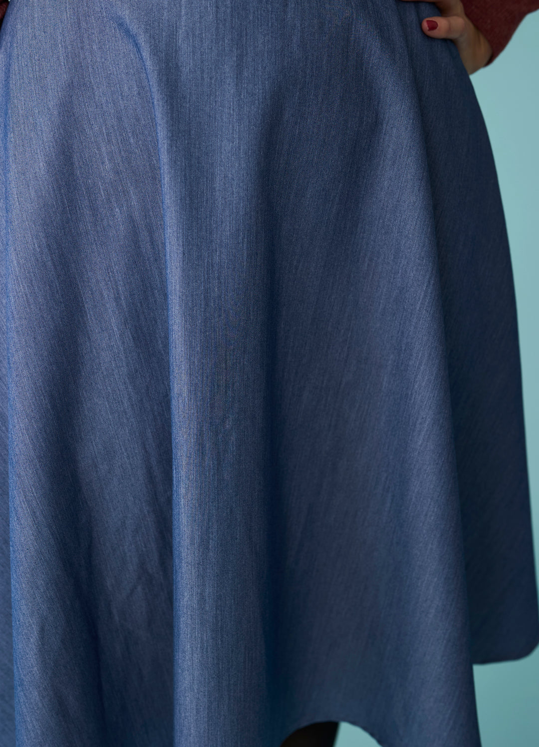 Højtaljet A-line nederdel - lyseblå chambray