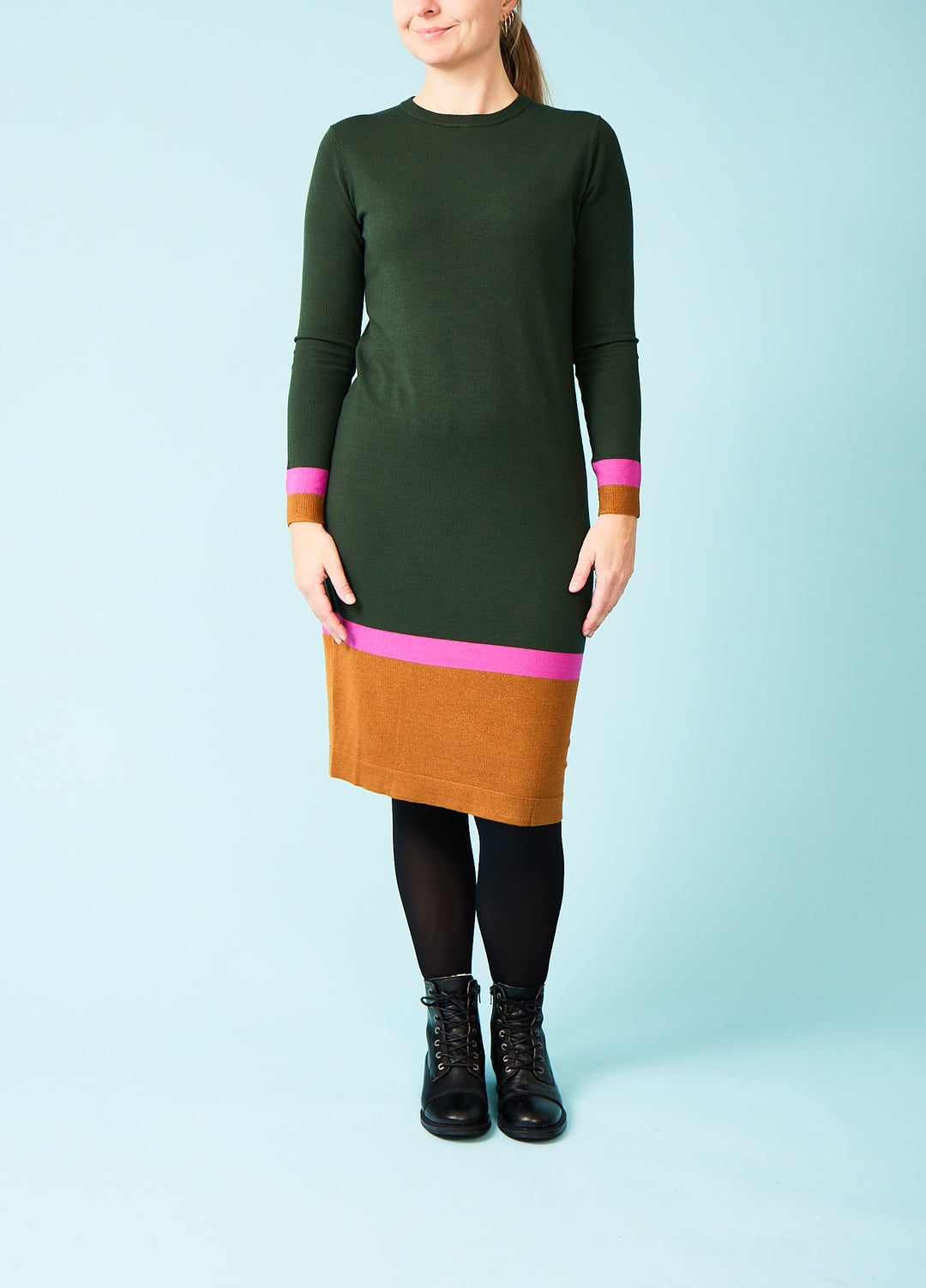 Nala Midi Knit Dress - Green, brown, pink