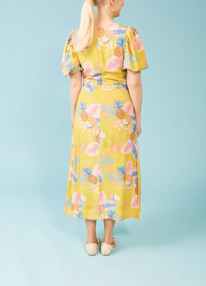 Sorcha Midi Dress - gul med print