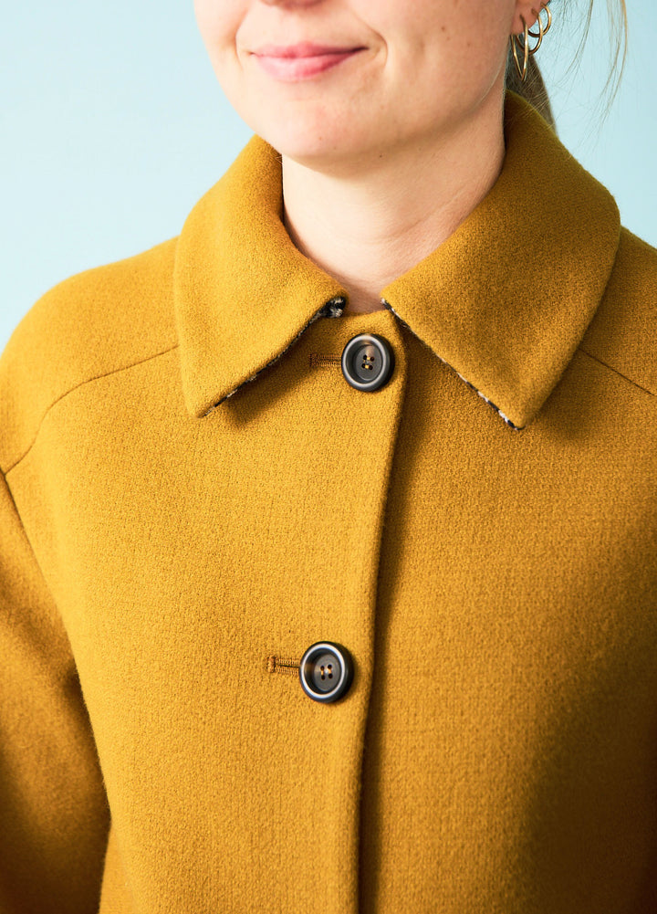 Winter coat Cerney - curry yellow wool