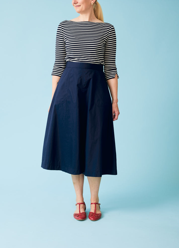 Francoise Poplin Midi Skirt - dark blue