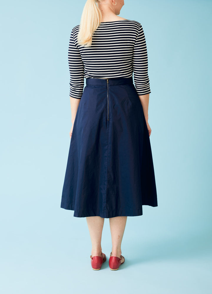 Francoise Poplin Midi Skirt - dark blue