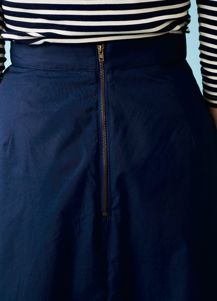 Francoise Poplin Midi Skirt - mørkeblå