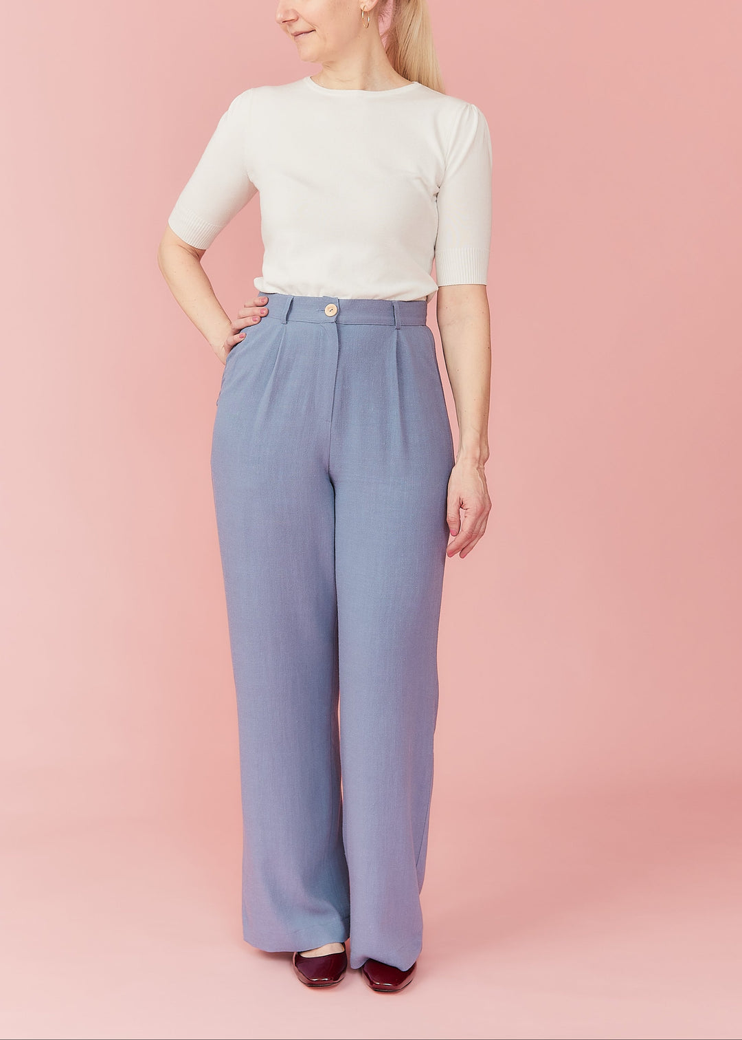 Linda Pants i hørblanding - lys jeansblå