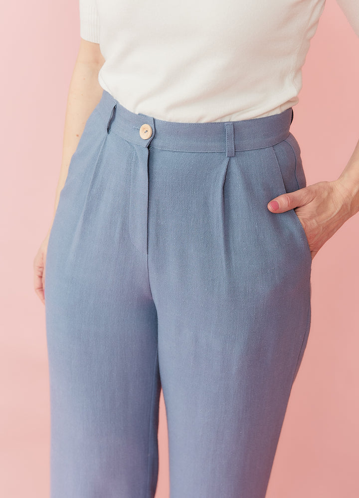 Linda Pants i hørblanding - lys jeansblå