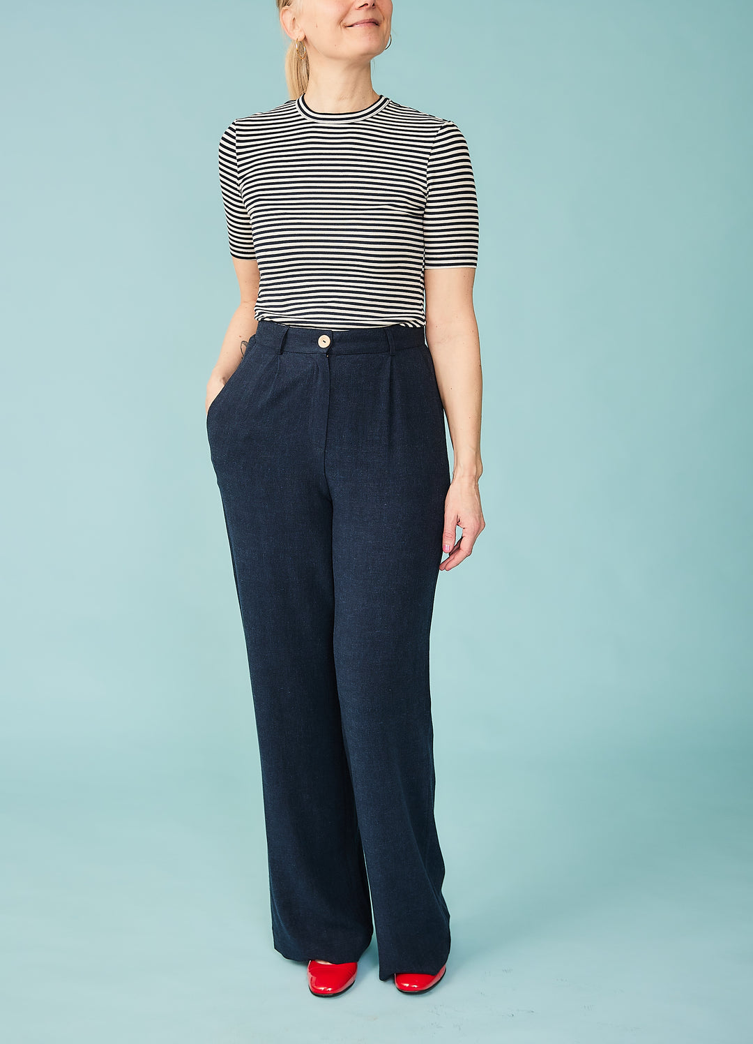 Linda Pants i hørblanding - mørkeblå