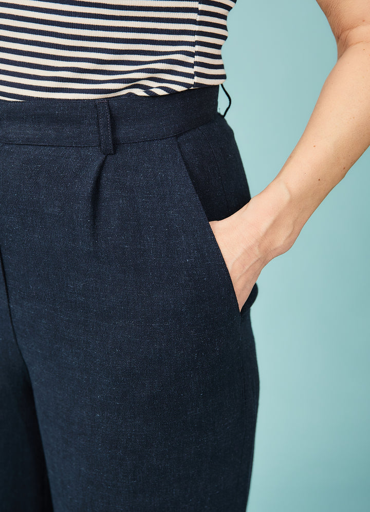 Linda Pants i hørblanding - mørkeblå