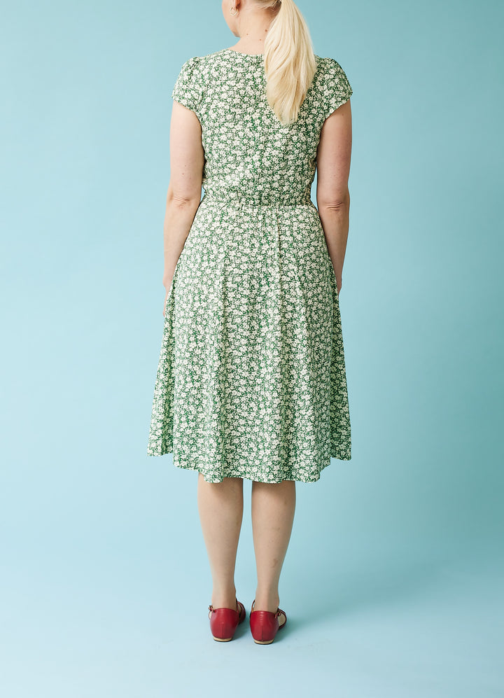 Cathleen Midi Periwinkle Tea Dress - green/cream