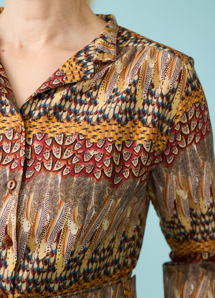 Cynthia skjortekjole - Brown mixed feathers