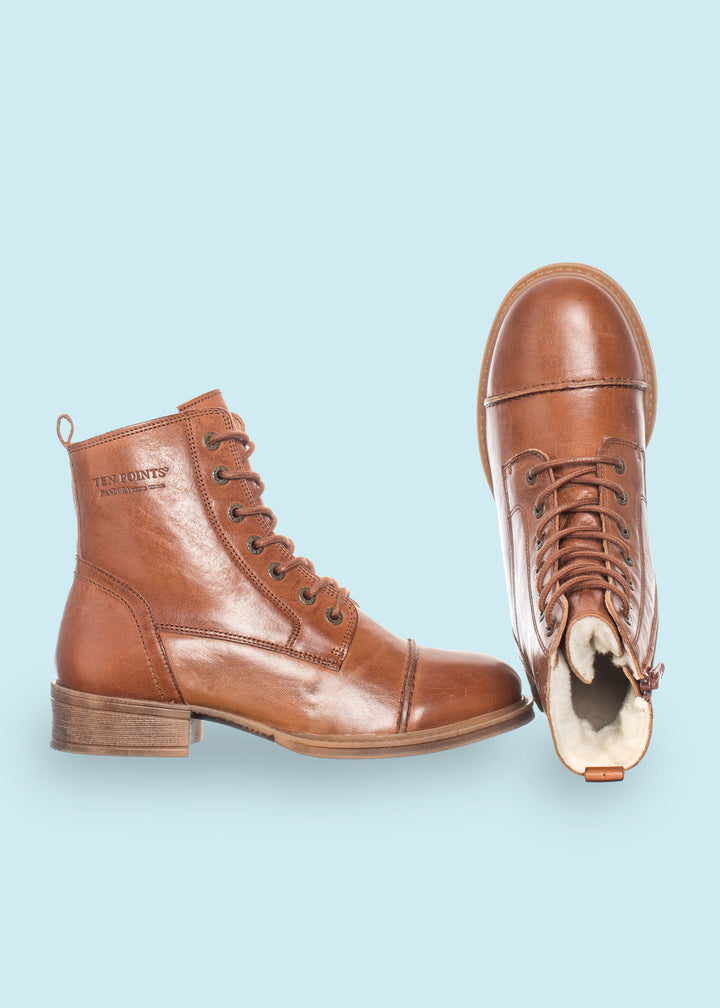 Pandora Snørestøvler i læder med for - cognac