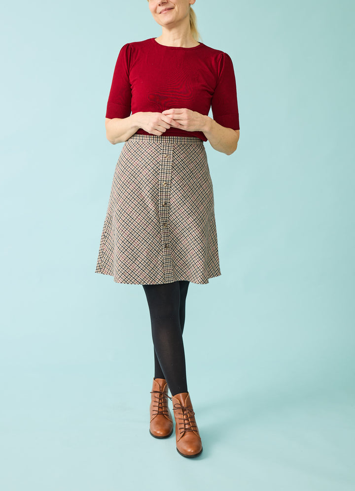 A-line nederdel - tartan tweed