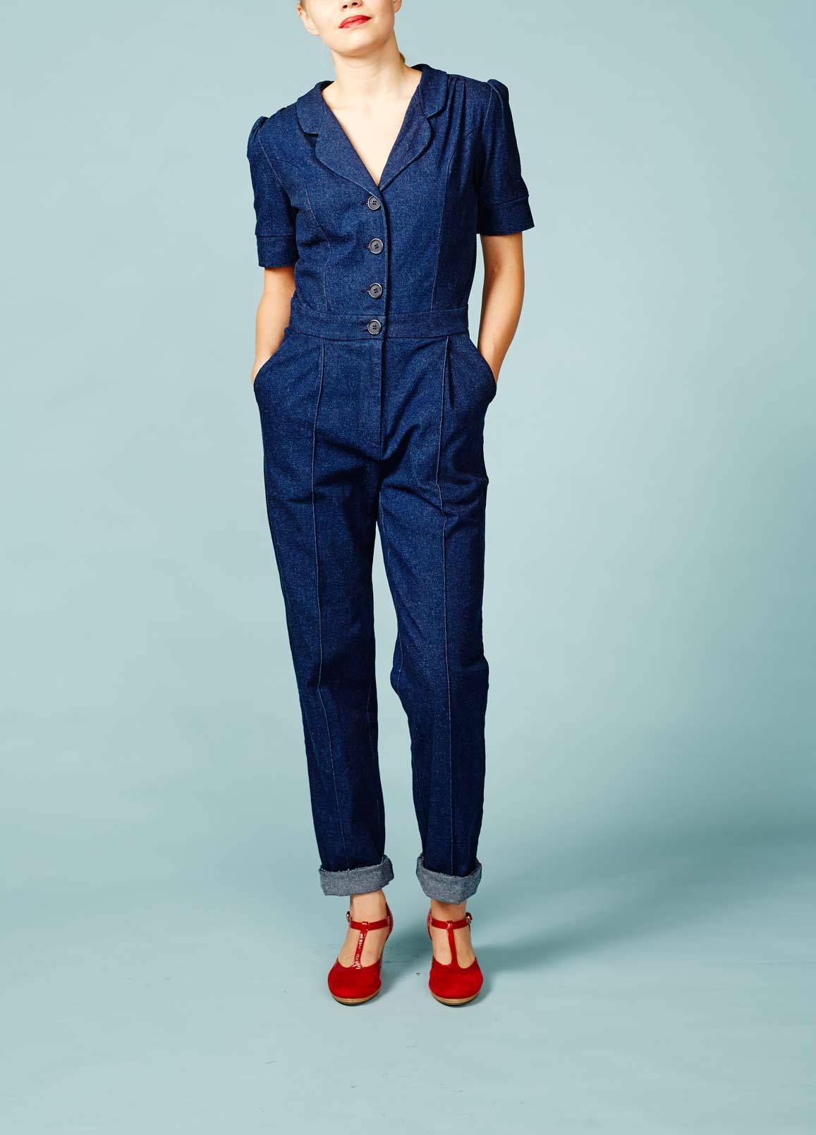 Denim trouser suit clearance