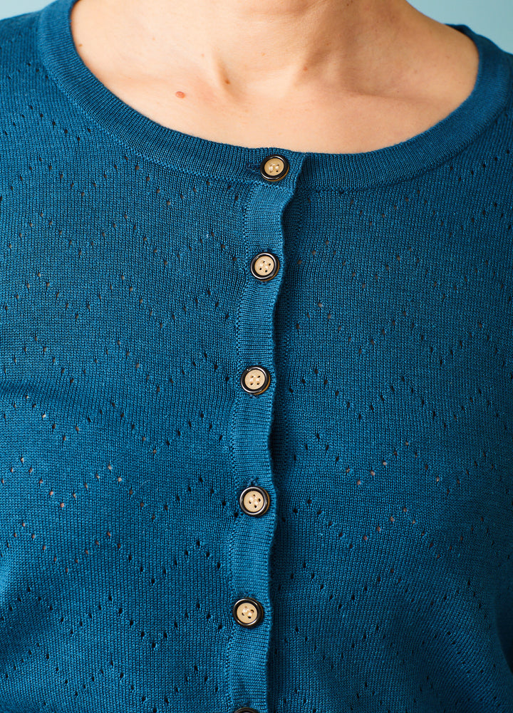 Pointelle Knit Cardigan - Petroleumsblå