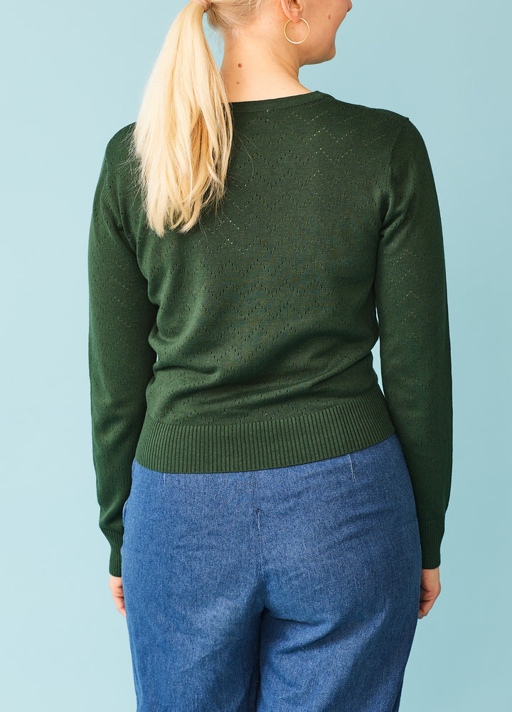 Pointelle Knit Cardigan - Forest green