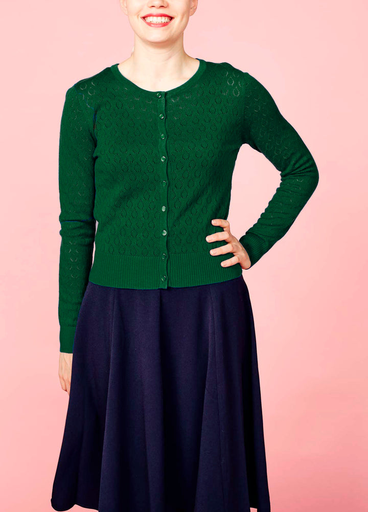 Cardigan with hole pattern - forest green