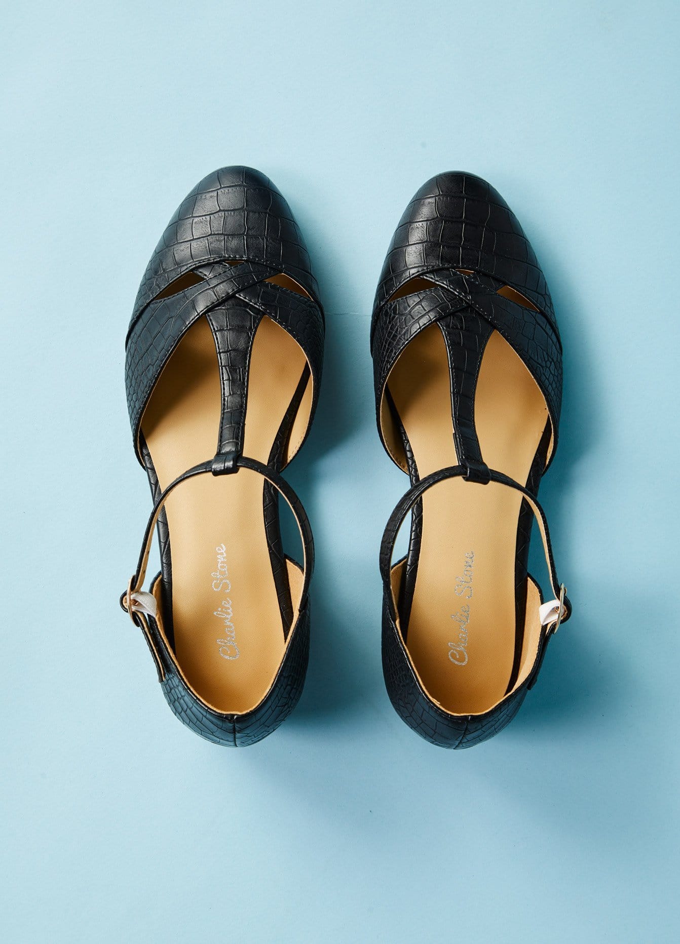 Vegan black shoes with t strap Charlie Stone Shoes Buy online
