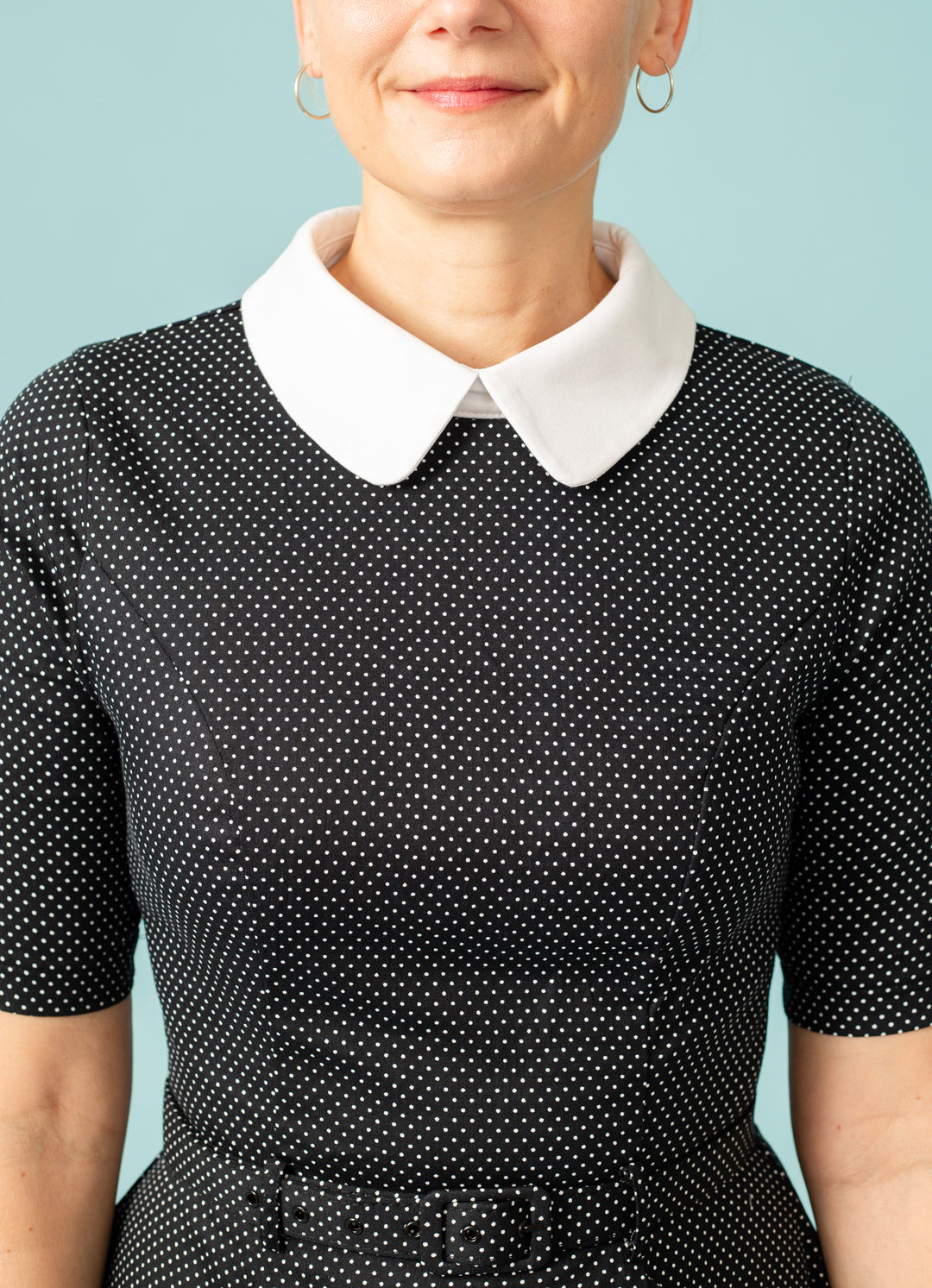 Dotted dress with three-quarter sleeves and collar - black/white