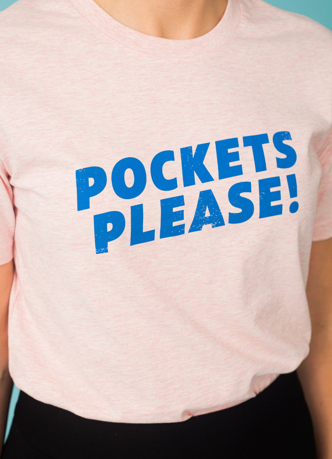 "Pockets please"t-shirt - mottled pink/blue