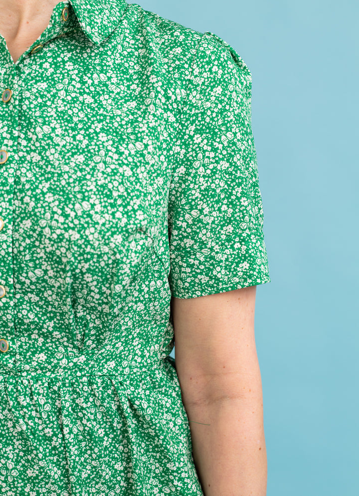 Colleen Micro-flower Shirt Dress - Green
