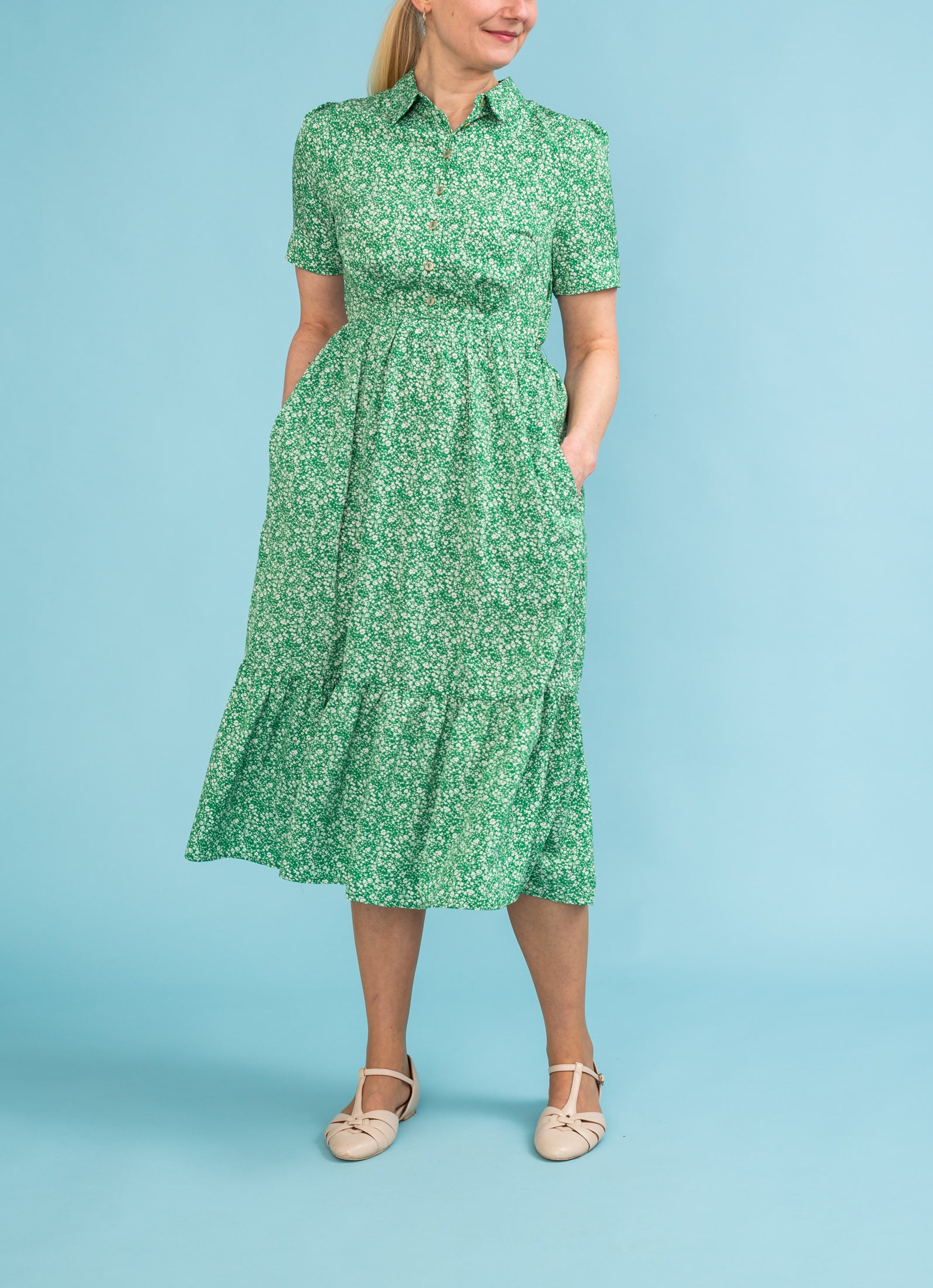 Micro floral midi shirt sales dress